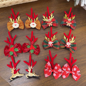 YESPERY 2Pcs Christmas Hair Clips Cute Deer Antler Hairpins Bowknot Barrette For Kids Party Christmas Headwear
