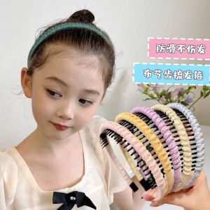 Childrens Fabric Hairband Anti-slip Grid Pattern Toothed Girls Hair Clip Headwear Cute Style Fabric Hair Accessories
