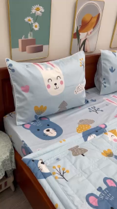 Áo ôm khóa kéo bộ drap 100% coton dày dặn mềm mát 4 món không kèm chăn