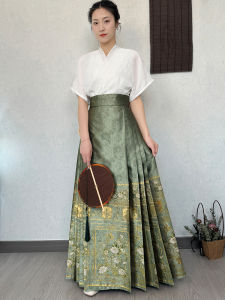 Qingyuan Original Daily Top Collared Half Sleeve Summer Commute Shirt Matching Horse Face Skirt High Waist A-Line Polyester Fiber