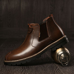 YCHION 2024 Fashion Chelsea Boots for Men Casual Business Shoes Platform Shoes Genuine Leather Ankle Boots Motorcycle Boots Autumn Winter Slip on Men Shoes