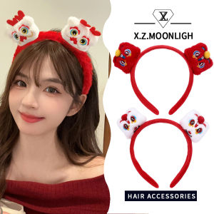 X.Z.MOONLIGH 1/2Pcs Personalized Creative Lion Hair Accessories Red Cute Plush New Year Hairband Hairpin Girl Heart Cartoon