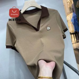 Womens Short Sleeve Blouses Korean Casual V-Neck T-Shirt 2024 New Fashion All-match Loose Tops