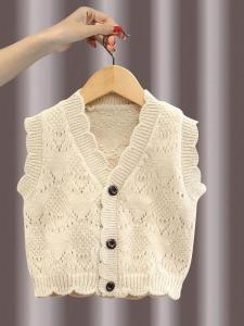 Stylish Knitted Vest Top for Baby Girls Spring Autumn New Style Childrens Versatile Korean Version Outerwear Polo Collar Polyester Fiber