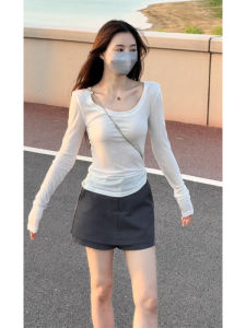 YUEZHONGWEI | Áo thun tay dài lụa băng trắng mùa hè mỏng thoáng khí dáng ôm có tay áo chống nắng cho nữ