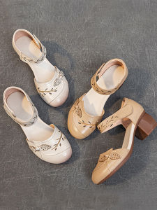 Elegant Roman Style Womens Sandals Soft Bottom High Heels Vintage Feel Outerwear Leather Upgraded Summer Fashion