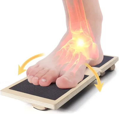 Ankle Strengthener Exerciser for Sprained Single Foot Balance Board Non-Slip Wood Wobble Board. BLACK