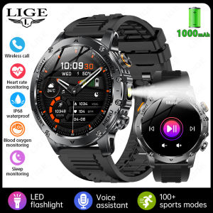 LIGE | LIGE New Military 1000mAh Battery Wireless Call Smart Watch IP68 Waterproof Flashlight Heart Rate Sports Tracker Smartwatch Men