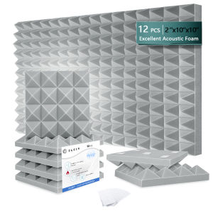 Noise-Reducing Acoustic Foam Panels 12-Pcs Pyramid 4-Tower Design High-Density Soundproofing Sponge Wall Panels Sound-Absorbin