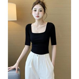 QIAOCHENXIAN | Cotton Square Collar T-Shirt Sleeve French Style Shirt