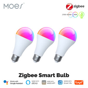 MOES | MOES Tuya Zigbee Smart LED Bulb Dimmable RGB C+W Colors 14W E27 2700K-6500K Smart Life App Remote Control With Alexa Google Home