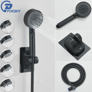 Water Saving Black Shower Head 5 Modes High Pressure Adjustable Handheld Head Handshower Head Plastic Bracket 150cm Hose