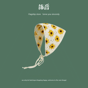 Atmospheric Solid Color Hooked Flower Triangle Scarf Headwear Rural Style Photography Hair Wrap Simple Knitted Hairband