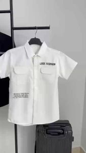 Áo sơ mi tay ngắn vải lụa mango túi hộp thêu chữ nổi bật mẫu mới sang trọng trẻ trung - MILIN SHOP