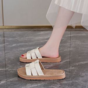 Leather Flat Bottom Sandals Womens New Summer Outdoor Fashionable Versatile Roman Sandals Anti-slip Retro Beach Casual Slip-On Flats