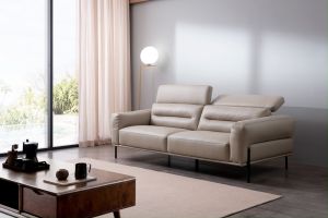 Cozylant Carla Half Leather Sofa / 3 Seater / L Shape Sofa for Living Room / White Sofa / Adjustable Headrest