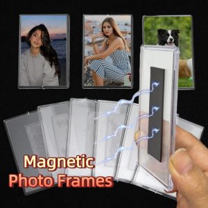 Hibeautylife】ที่วางรูปถ่ายแม่เหล็กใส5/10ชิ้นที่เก็บภาพอะคริลิคแม่เหล็กสติ๊กเกอร์กรอบรูปแบบ DIY แท่งตู้เย็น