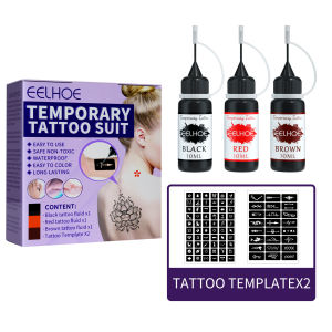 Eelhoe Temporary Tattoo Liquid Waterproof Body Art Painting Long Lasting Painless Tattoo Sticker Juice Tattoo Set Temporary Tattoos Kit Semi Permanent Freehand Ink With Adhesive Stencils Set Paste DIY Temp Tattoos Liquid Waterproof For Body Art Paint