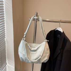 Summer Womens Large Capacity Commuter Satchel Crossbody Bag Foldable Dumpling Shape Soft PU Leather Casual Handbag