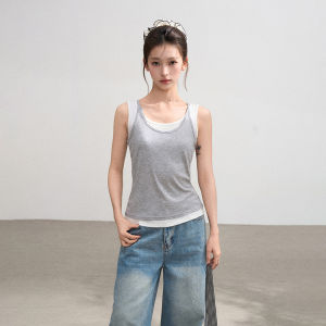 BAIDAIFEI | Navy Fake Two-Piece Halter Top