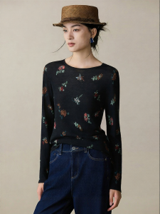 Slimming Woolen Knitted Shirt Printed Long Sleeve
