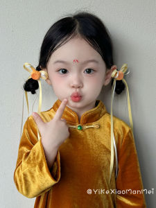 Cute Small Mooncake Hair Clip with Butterfly Knot for Girls Childrens Hair Accessories Ribbon Edge Baby Girl Hair Decorations