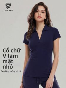 COSLEAF | Áo Polo Nữ Cổ V Co Dãn Giảm Mỡ