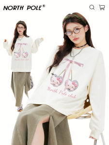 North Pole Fall and Winter Cherry Hello Kitty Printed Crew Neck Sweatshirt Female Sweet College Style Loose Long Sleeve Top