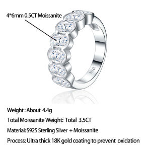 Pretty Beauty Oval Cut Moissanite Half Eternity Ring 925 Silver 3.5CT 7 Stone Diamond Bezel Set Wedding Band for Women Jewelry