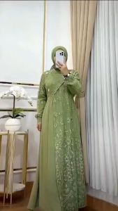 Melisa Dress Bahan Ceruty Babydoll Mix Brukat Aplikasi Mutiara & Swarovski Terbaru