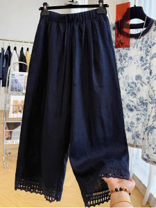 Quần Ống Rộng Vải Lanh Phong Cách Nhật Bản Cổ Điển Ren Xếp Nếp Mùa Hè Mỏng Rộng Rãi Thẳng Quần Ống Rộng Giản Dị