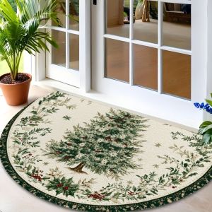 VIKAMA In Họa Tiết Thực Vật Cây Giáng Sinh Hình Bán Nguyệt Thảm Cửa Chống Trơn Trượt Chào Mừng Thảm Cho Cửa Trước Lối Vào Trong Nhà Ngoài Trời Trang Trí Hiện Đại