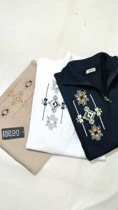 Ranihijab - Sweater rajut pria Baju muslim koko resleting zipper zipko motif bordiran kerah tinggi turtleneck tangan panjang switer rajutan laki-laki warna mocca