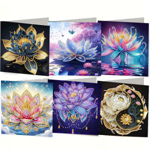 6-piece/set DIY Diamond Painting Kit Birthday Card Kit unique lotus pattern design rhinestone diamond painting art mosaic post