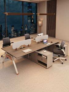 Modern Minimalist Financial Desk Office Desk Chair Combination Four Person Position Office Furniture Staff Desk Rectangular Shape