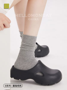 Spring Autumn Grey Moon Boneless Womens Mid-Calf Cotton Socks Antibacterial Long Tube Summer No Show White Pure Color Socks