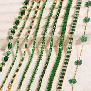 Vòng Tay Tennis Zircon Viền Xanh Phong Cách Phối Hợp Dành Cho Nữ Nam Phụ Kiện Trang Sức Đồng Quyến Rũ Với Khóa Gập.