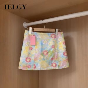 IELGY Womens small floral skirt high waist slim A-line skirt