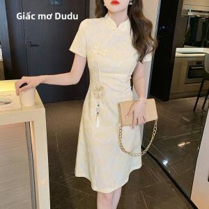 Váy Dài Chữ a Cỡ Lớn Mùa Hè 2025 Phong Cách Mới Thanh Lịch Trẻ Trung Cổ Điển Tay Ngắn Cài Nút Chất Liệu Polyester Váy Công Sở