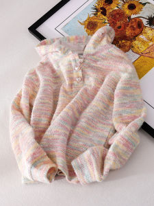 Girls Hoodie Autumn Fashion Rainbow Casual Sweatshirt Korean Style Childrens Polyester Fiber 100% Cotton Blend Fabric