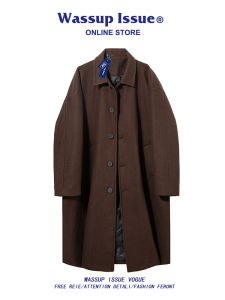 Wassup Issue German Trench Coat Outwear Mens Fall and Winter British Black Woolen Mid Length Long Length Woolen Coat Mens