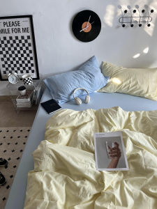 Girls Soft Washed Cotton Cheese Mix Bedding Set Three-Piece Duvet Cover Sheet Set Pure Cotton Comfortable Student Dormitory