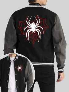 Spiders On The Spider Web Print Man Loose Coat Hip Hop Comfy Jackets Casual Autumn Streetwear All-Match Basics Baseball Jersey