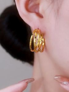 Fashionable Metal Three Lives Three Worlds Earring Womens Three-layer Personality High-end Earrings Popular Internet Red