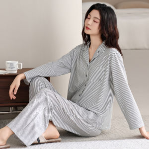 MiiOW | Bộ đồ ngủ dài tay cotton nguyên chất cho nữ mùa thu mỏng rộng rãi thoáng khí đơn giản cao cấp quần áo mặc nhà cho nữ