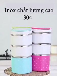 Cặp lồng chấm bi 3 tầng - Cặp Lồng Cơm 3 Tầng Giữ Nhiệt Chấm Bi Ruột Inox