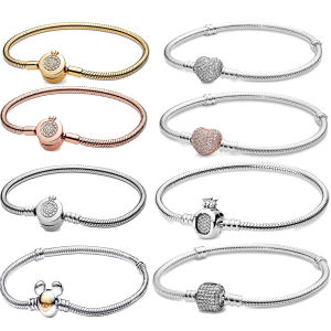 2025 100% S925 sterling silver heart-shaped crown snake bone bracelet suitable for original DlY bracelet womens fashion acces