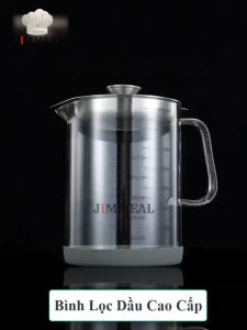 [Tặng Đế Cao Su] Ca Lọc Dầu Bình Lọc Dầu Ăn Thủy Tinh Chịu Nhiệt Kèm Vỉ Lọc Inox 304 1000 1500ml Bình Lọc Cặn Dầu