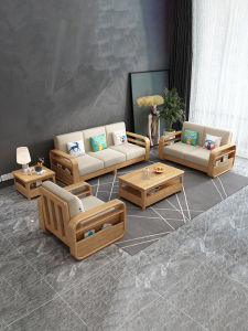Nordic Style Solid Wood Sofa Bed Combination Modern Minimalist Living Room Corner Fabric Sofa Wooden Furniture for Small Spaces