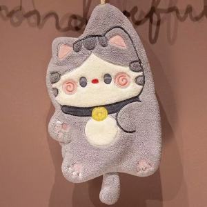 Cute Cat Hand Towel Dish Cloth Thick Soft Water Absorb Hanging Kitchen Towel Cleaning Cloth Fast Drying